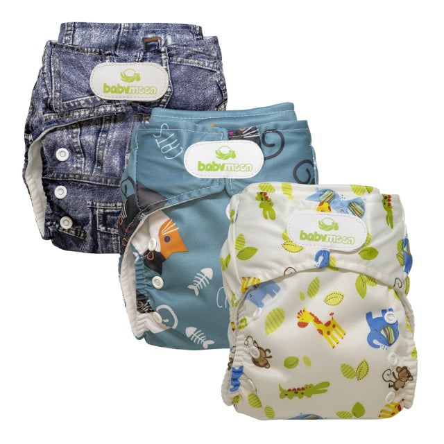 Pack X 3 Pañales Ecológicos Estampados Con Absorbentes Intercambiables X 3 Unidades / Unitalla De 0 A 30 Meses